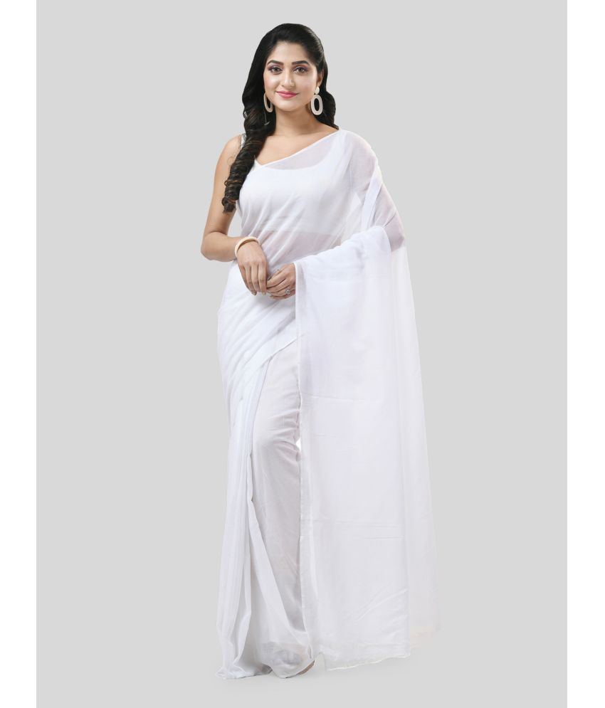     			Desh Bidesh Cotton Solid Saree Without Blouse Piece - White ( Pack of 1 )