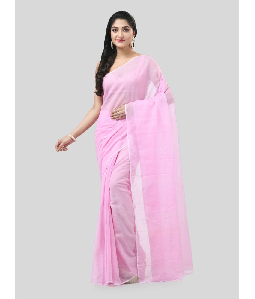     			Desh Bidesh Cotton Solid Saree Without Blouse Piece - Pink ( Pack of 1 )