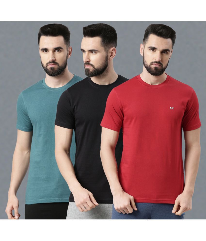     			Force NXT 100% Cotton Regular Fit Solid Half Sleeves Men's T-Shirt - Multicolor ( Pack of 3 )