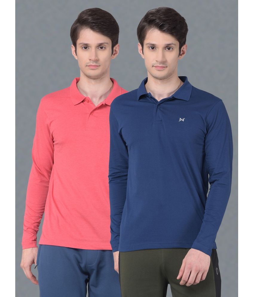     			Force NXT Cotton Regular Fit Solid Full Sleeves Men's Polo T Shirt - Multicolor ( Pack of 2 )