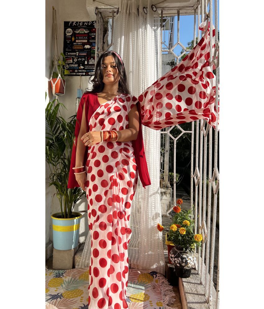     			Kashvi Sarees Georgette Printed Saree With Blouse Piece - Red ( Pack of 1 )