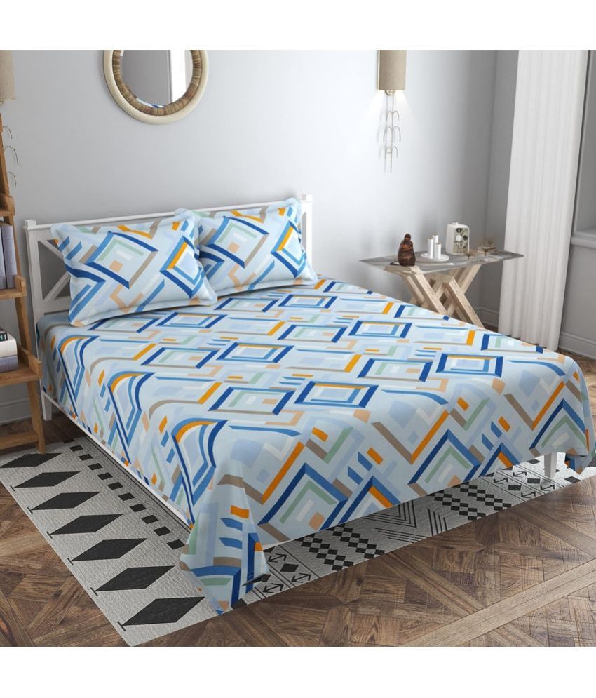     			La Elite Glace Cotton Geometric 1 Double Bedsheet with 2 Pillow Covers - Blue
