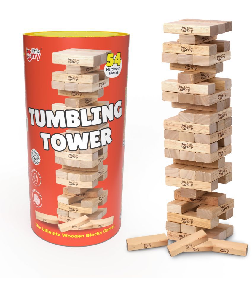     			Little Berry Tumbling Tower Game for Adults & Kids (Canister Tube Pack) | 54 Wooden Blocks | Big Size Wooden Stacking & Blocks Balancing Game for Ages 3+ Years | Birthday Gift Toy for Boys & Girls