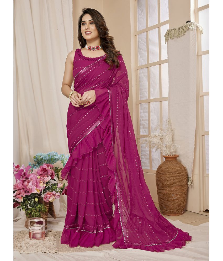     			Rangita Georgette Embellished Saree With Blouse Piece - Pink ( Pack of 1 )