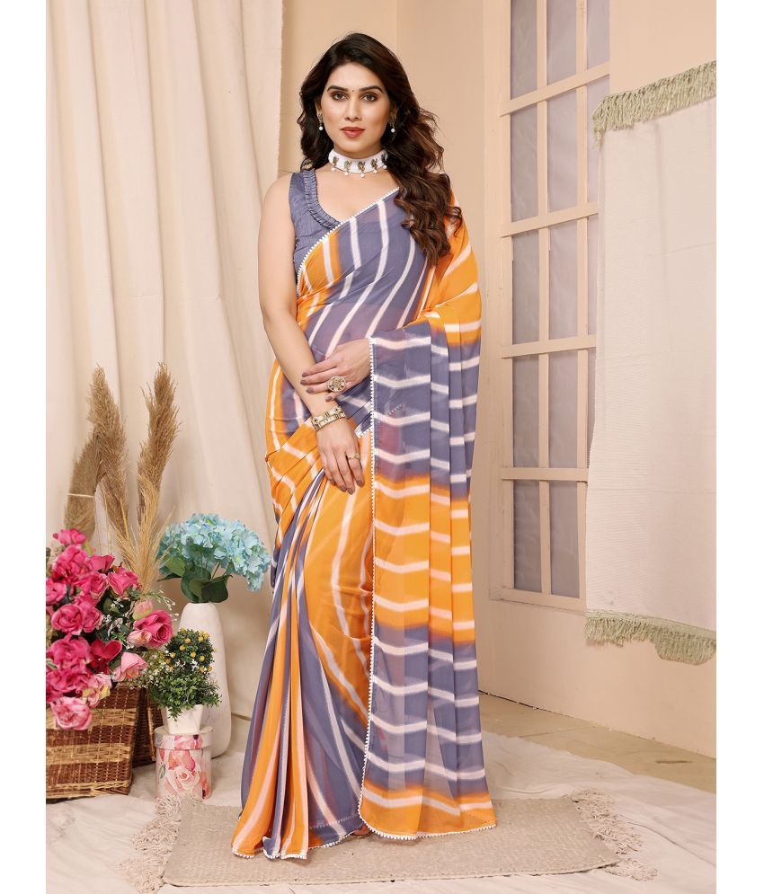     			Rangita Ready To Wear Stitched Georgette Printed Saree With Blouse Piece - Orange