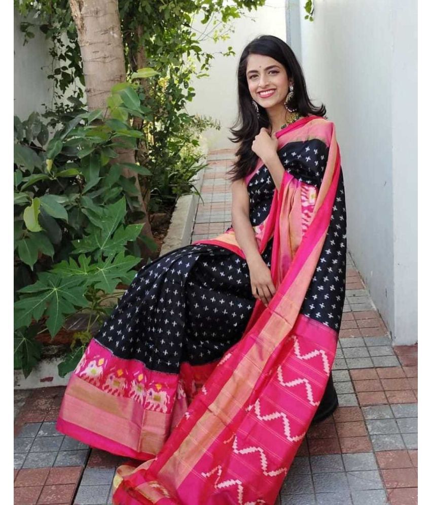     			Saadhvi Art Silk Printed Saree With Blouse Piece - Pink ( Pack of 1 )