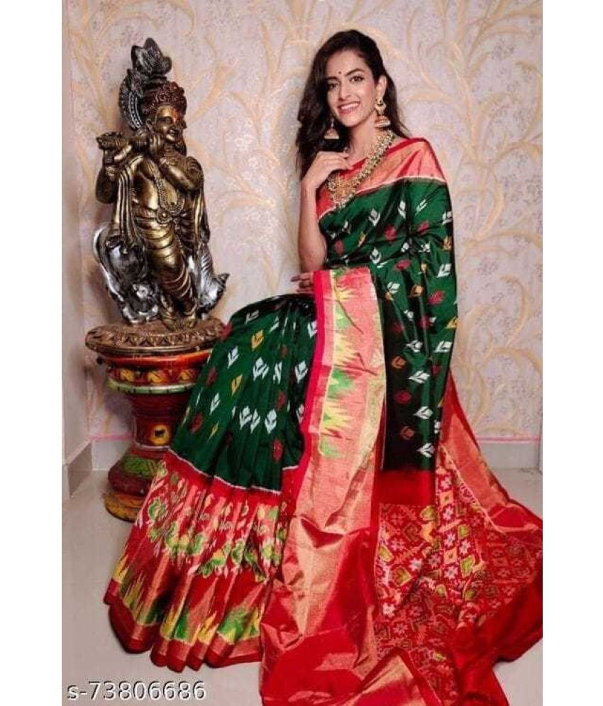     			Saadhvi Art Silk Printed Saree With Blouse Piece - Green ( Pack of 1 )