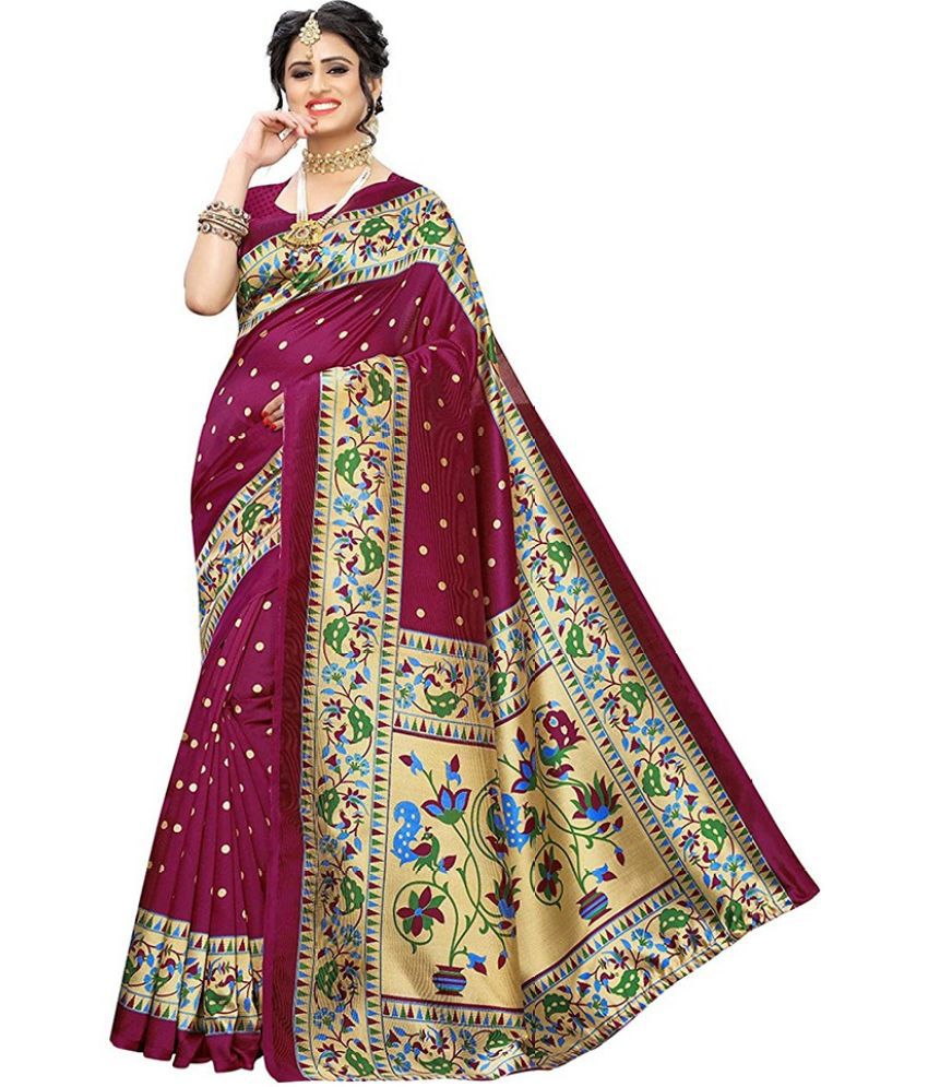     			Saadhvi Art Silk Printed Saree With Blouse Piece - Purple ( Pack of 1 )