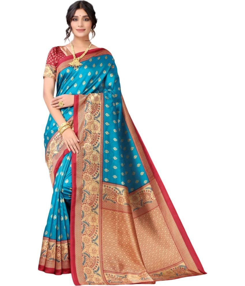     			Saadhvi Art Silk Self Design Saree With Blouse Piece - Blue ( Pack of 1 )