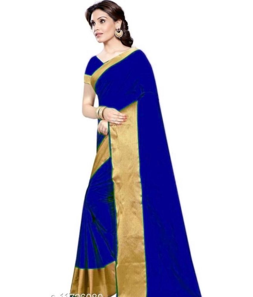     			Saadhvi Art Silk Solid Saree With Blouse Piece - Blue ( Pack of 1 )