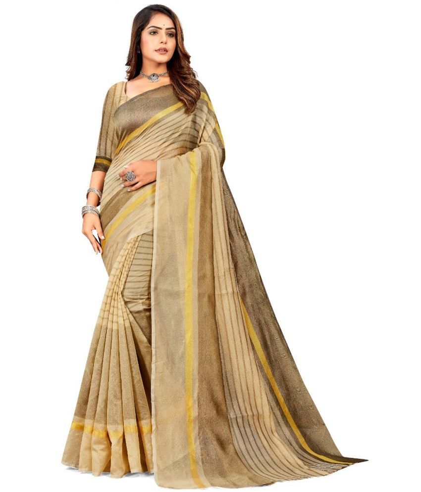     			Saadhvi Art Silk Striped Saree With Blouse Piece - Beige ( Pack of 1 )