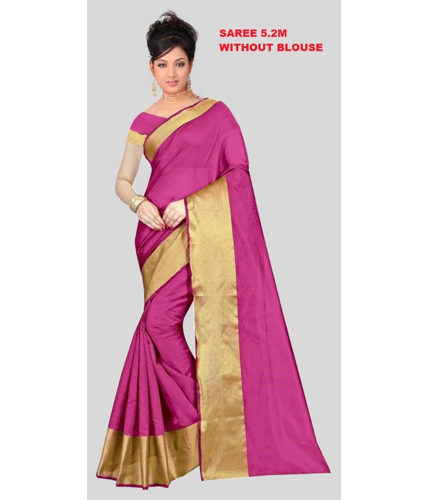     			Saadhvi Cotton Blend Self Design Saree Without Blouse Piece - Pink ( Pack of 1 )
