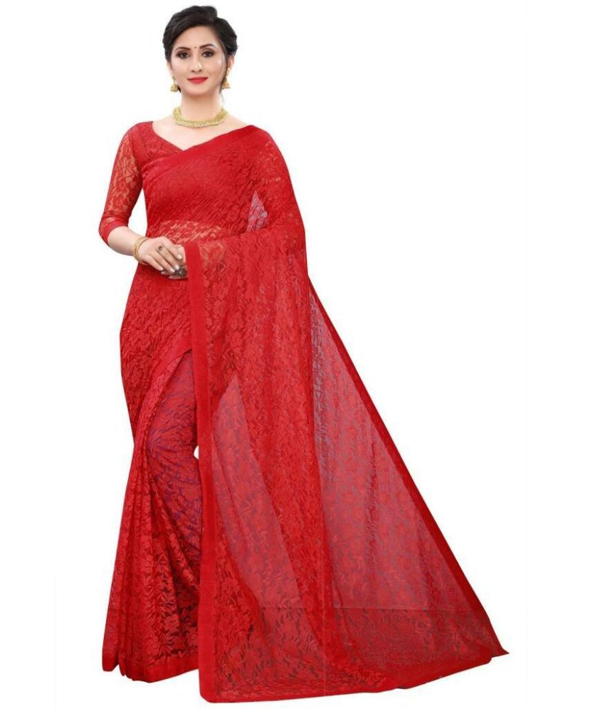     			Saadhvi Cotton Blend Self Design Saree With Blouse Piece - Red ( Pack of 1 )
