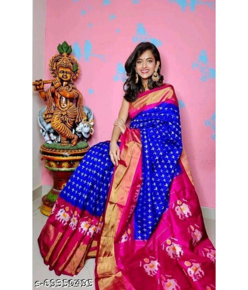     			Saadhvi Cotton Printed Saree With Blouse Piece - Blue ( Pack of 1 )