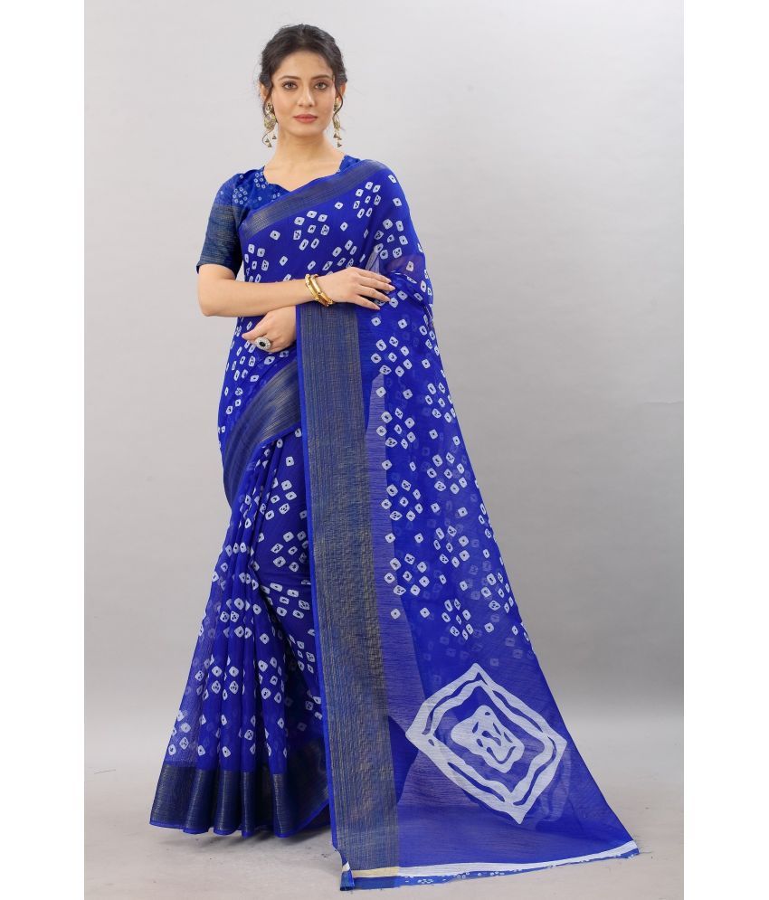     			Saadhvi Cotton Silk Self Design Saree With Blouse Piece - Blue ( Pack of 1 )