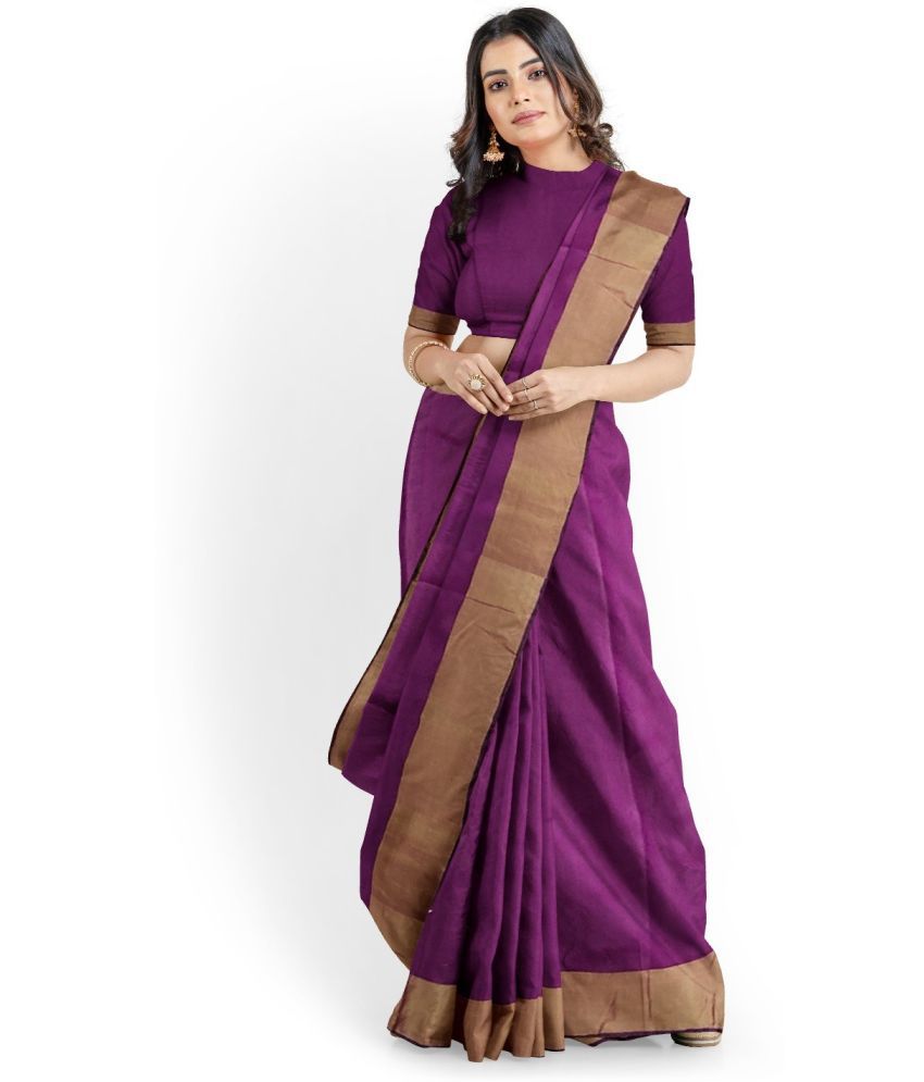     			Saadhvi Cotton Silk Striped Saree With Blouse Piece - Purple ( Pack of 1 )