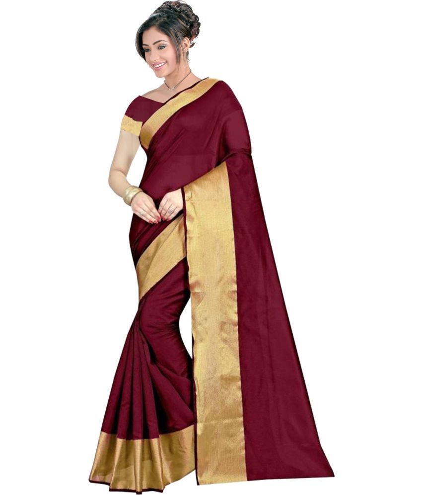     			Saadhvi Cotton Silk Woven Saree With Blouse Piece - Maroon ( Pack of 1 )