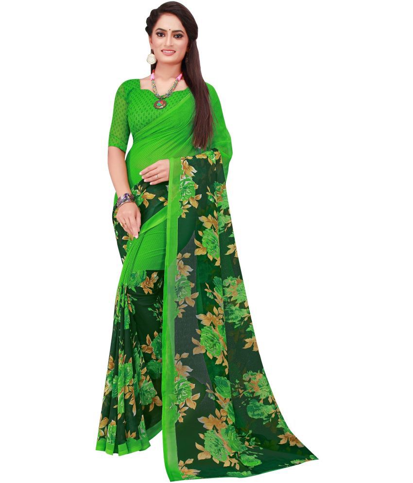     			Saadhvi Georgette Printed Saree With Blouse Piece - Green ( Pack of 1 )