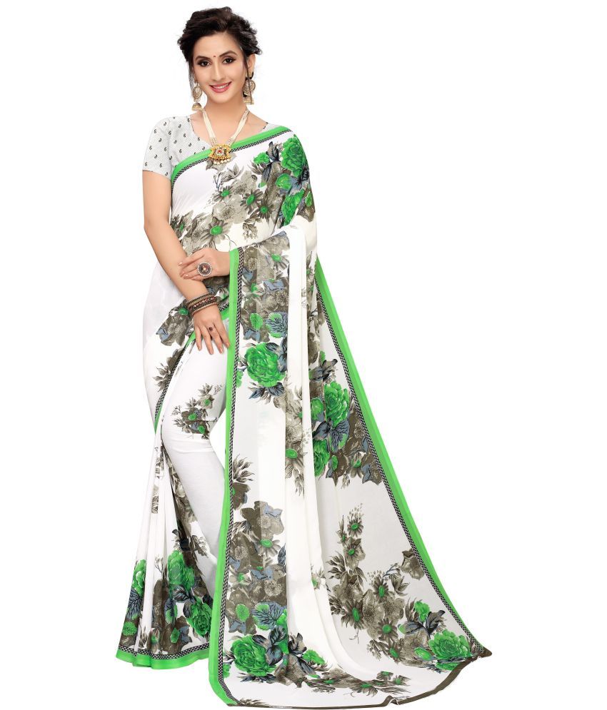     			Saadhvi Georgette Printed Saree With Blouse Piece - Green ( Pack of 1 )