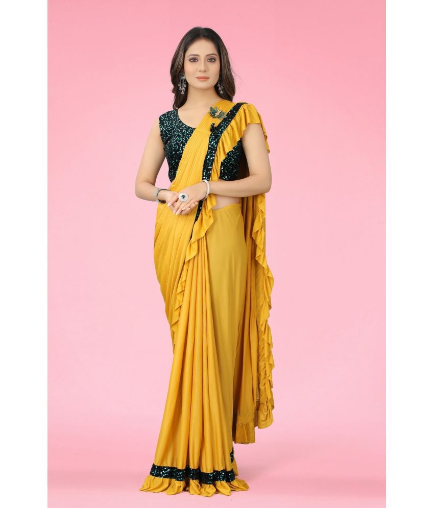     			Saadhvi Lycra Solid Saree With Blouse Piece - Yellow ( Pack of 1 )