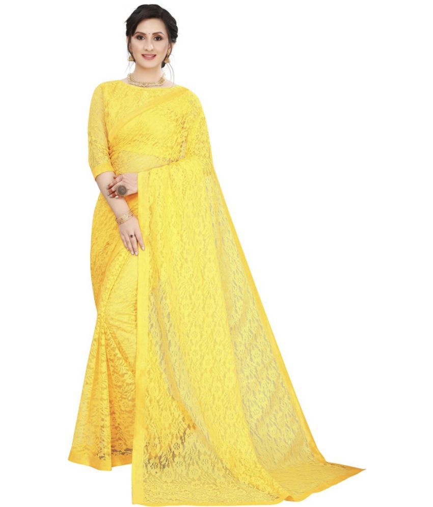    			Saadhvi Net Embellished Saree With Blouse Piece - Yellow ( Pack of 1 )
