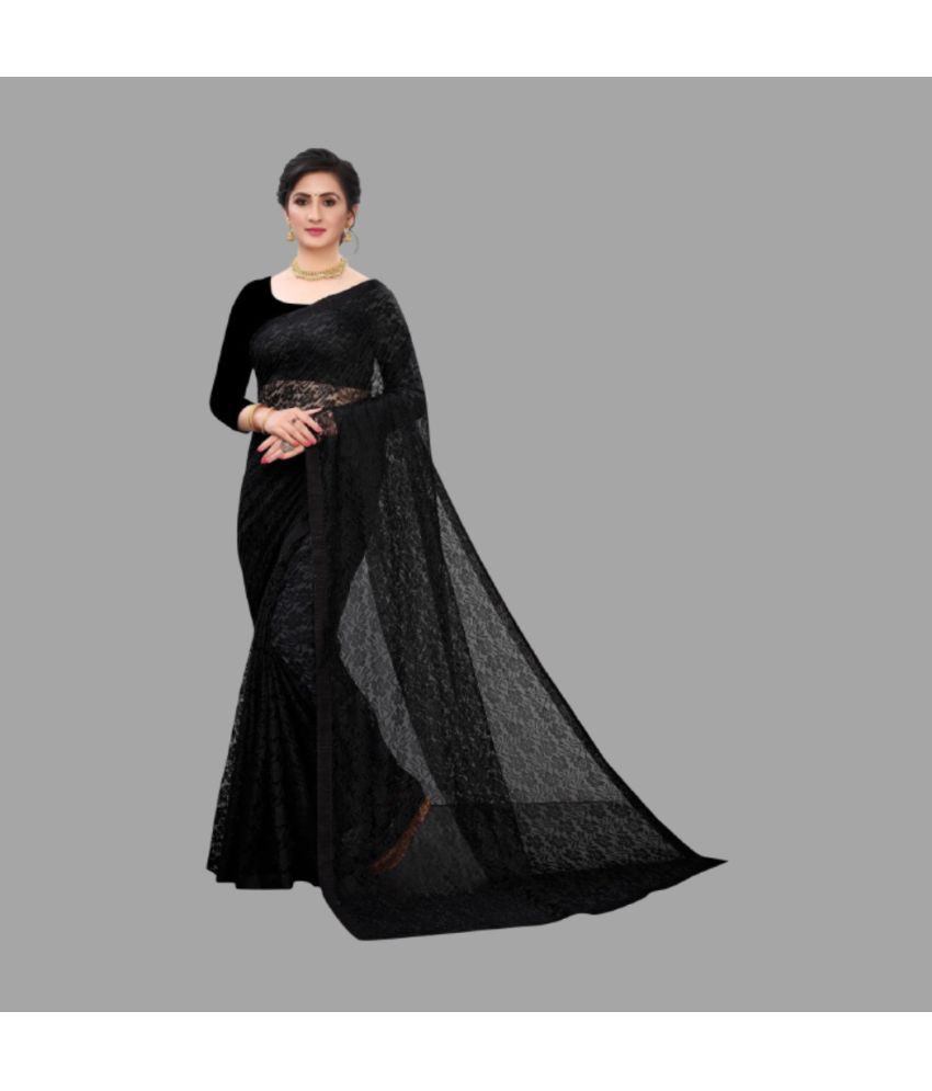     			Saadhvi Net Self Design Saree With Blouse Piece - Black ( Pack of 1 )