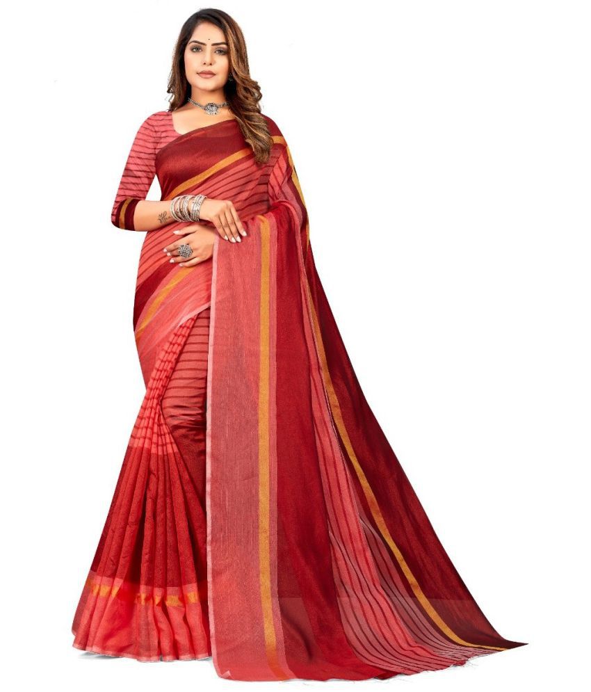     			Sadhvi Art Silk Solid Saree With Blouse Piece - Red ( Pack of 1 )
