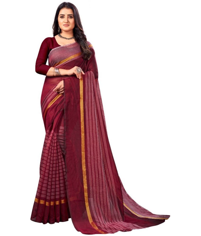     			Sadhvi Art Silk Solid Saree With Blouse Piece - Maroon ( Pack of 1 )