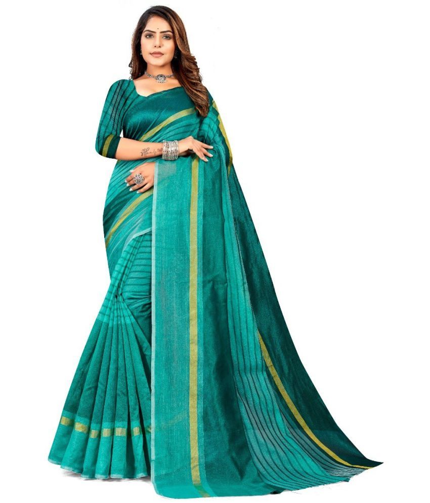     			Sadhvi Art Silk Solid Saree With Blouse Piece - Blue ( Pack of 1 )