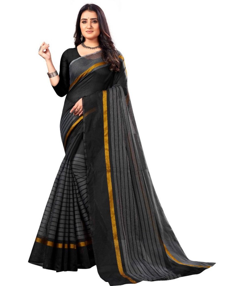     			Sadhvi Art Silk Solid Saree With Blouse Piece - Black ( Pack of 1 )