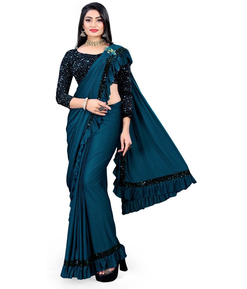     			Sadhvi Cotton Blend Embellished Saree With Blouse Piece - Blue ( Pack of 1 )