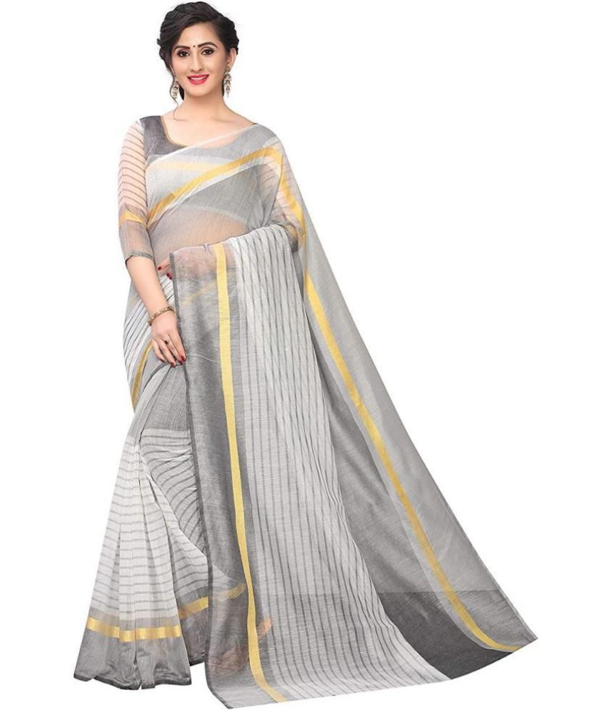     			Sadhvi Cotton Blend Printed Saree With Blouse Piece - Silver ( Pack of 1 )