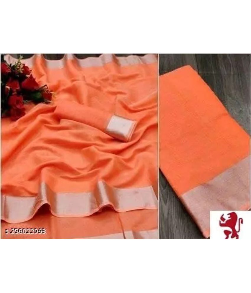     			Sadhvi Cotton Blend Printed Saree With Blouse Piece - Orange ( Pack of 1 )