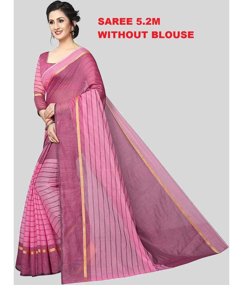     			Sadhvi Cotton Blend Self Design Saree Without Blouse Piece - Pink ( Pack of 1 )