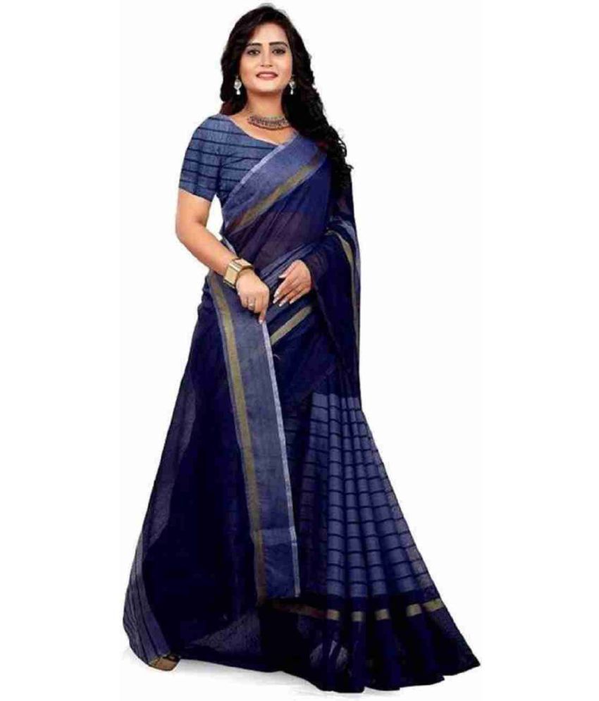     			Sadhvi Cotton Blend Striped Saree With Blouse Piece - BLUE ( Pack of 1 )