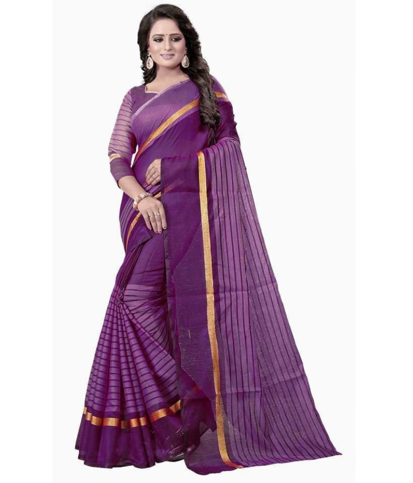     			Sadhvi Cotton Silk Printed Saree With Blouse Piece - Purple ( Pack of 1 )