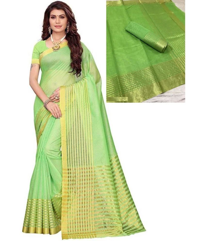     			Sadhvi Net Self Design Saree With Blouse Piece - Green ( Pack of 1 )