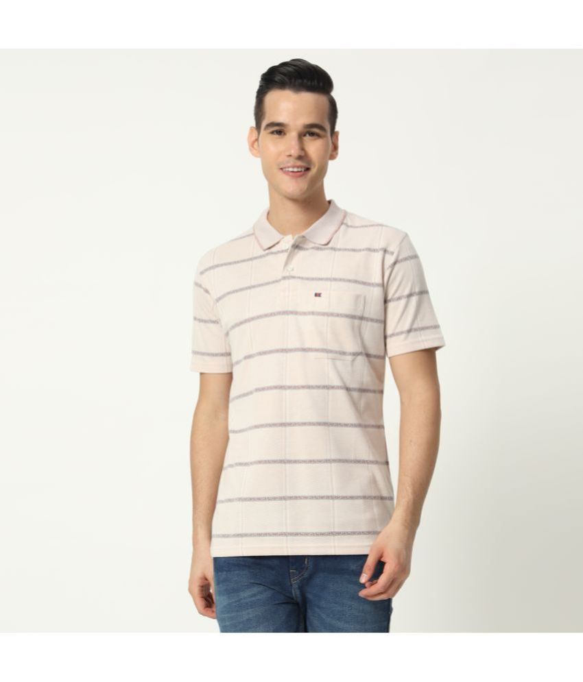    			TAB91 Cotton Blend Regular Fit Striped Half Sleeves Men's Polo T Shirt - Peach ( Pack of 1 )