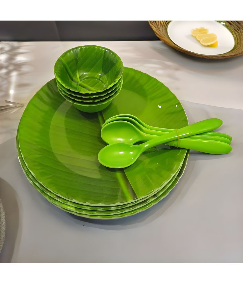     			kitchrox Melamine Dinner Set Pack Of 12 Green Melamine Dinner Set ( Pack of 12 )