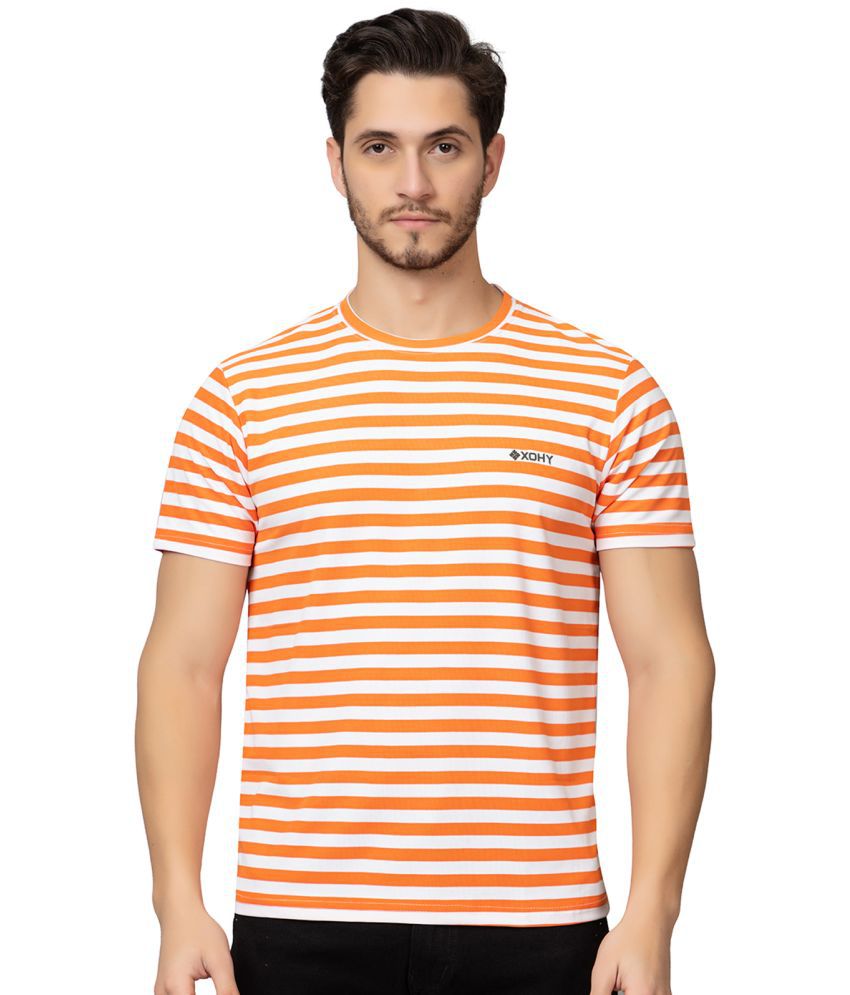     			xohy Cotton Blend Regular Fit Striped Half Sleeves Men's T-Shirt - Orange ( Pack of 1 )