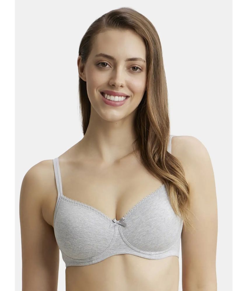     			Jockey 1723 Wirefree Padded Super Combed Cotton Elastane Lace Styling T-Shirt Bra-Steel Grey Melange