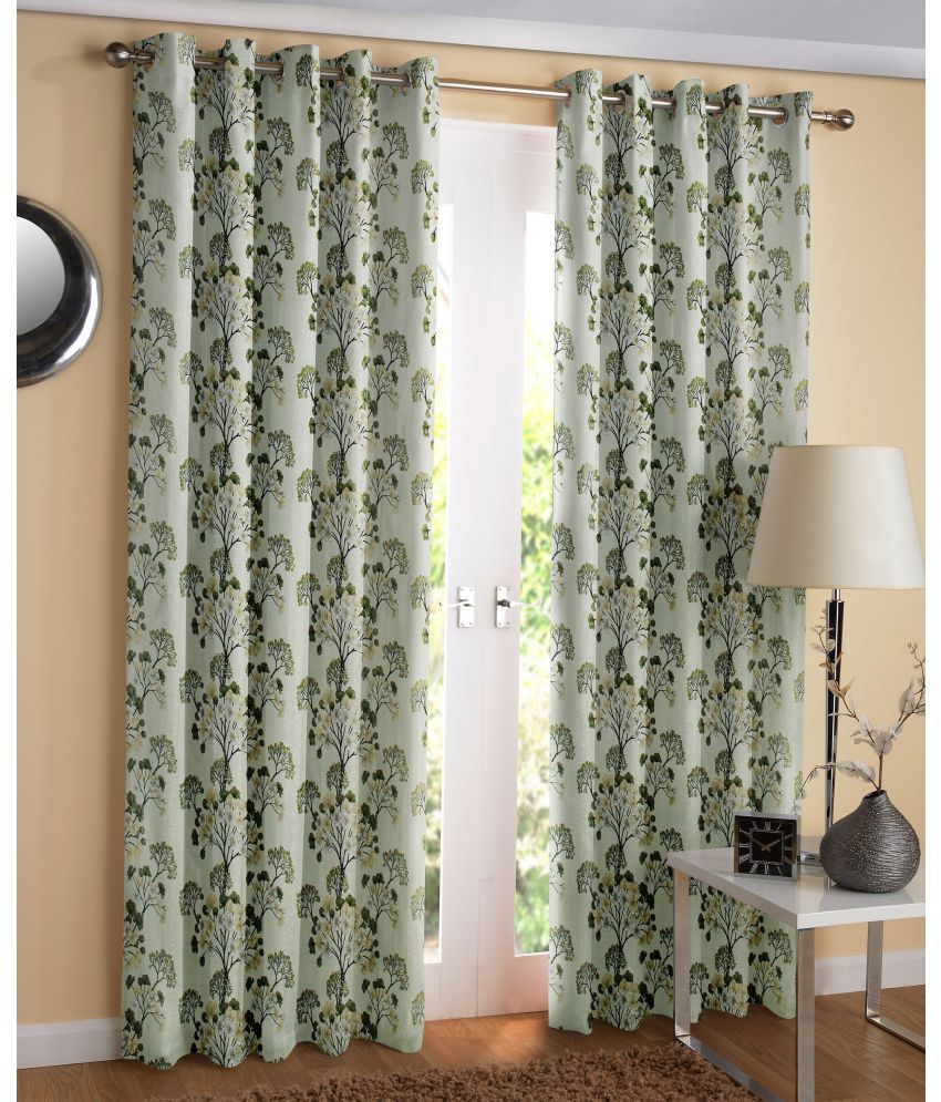     			La Elite Floral Printed Room Darkening Eyelet Curtain 5 ft ( Pack of 2 ) - Green