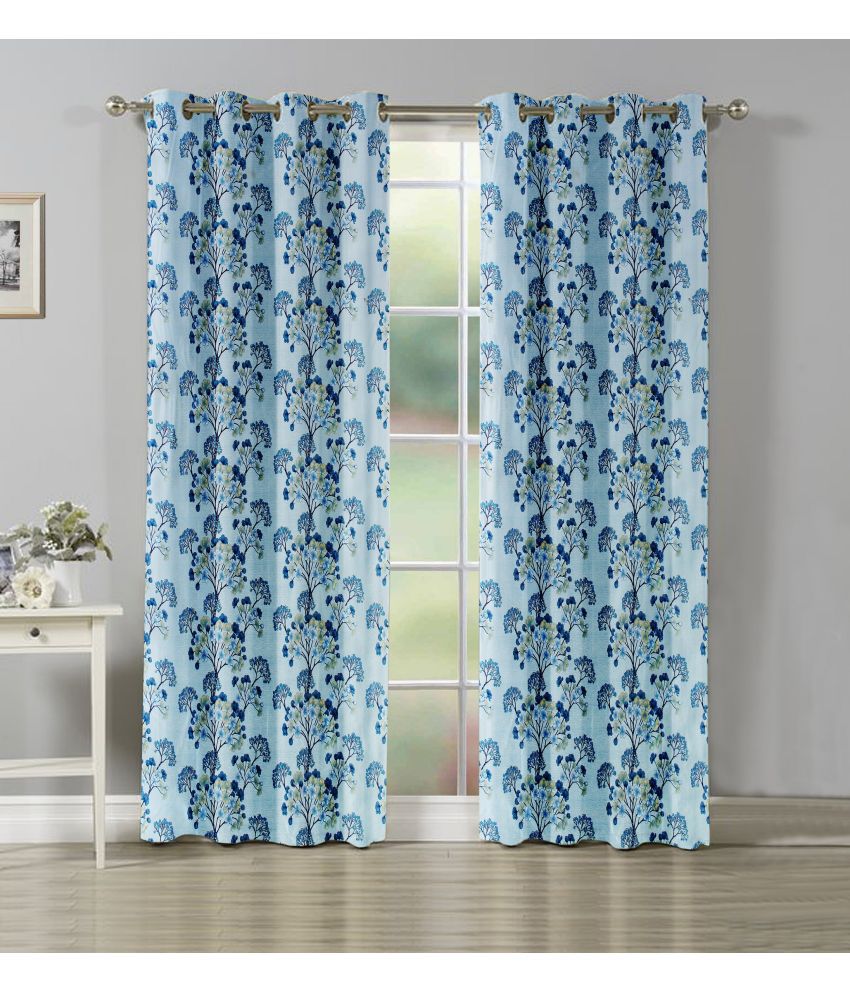     			La Elite Floral Printed Room Darkening Eyelet Curtain 5 ft ( Pack of 2 ) - Light Blue