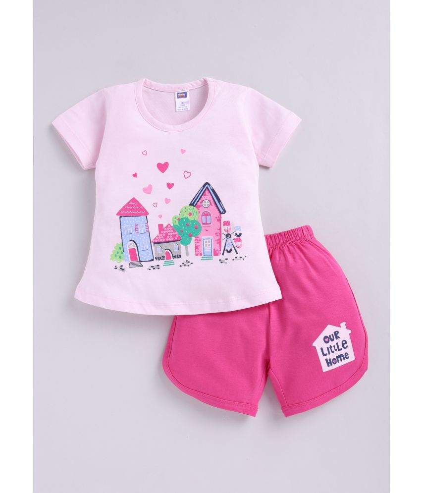     			Nottie planet Pink Cotton Girls Top With Shorts ( Pack of 1 )