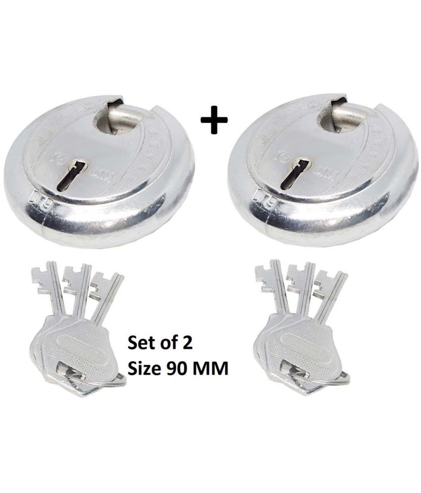     			Set of 2,  Heavy Big Premium Quality round lock and key for shutter, shop, home, room, 90 MM