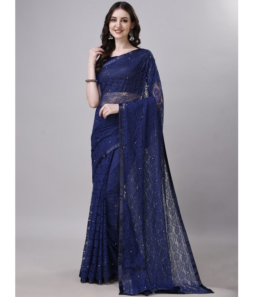    			VERVIZA Net Embroidered Saree With Blouse Piece - Blue ( Pack of 1 )