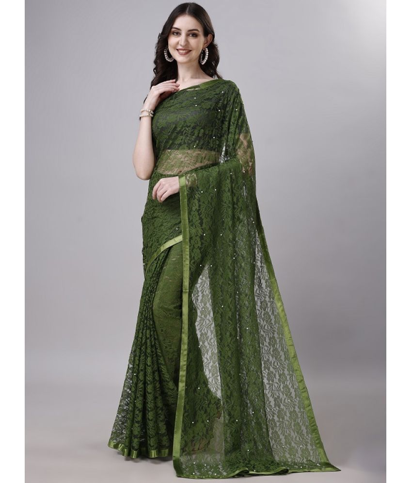     			VERVIZA Net Embroidered Saree With Blouse Piece - Mint Green ( Pack of 1 )
