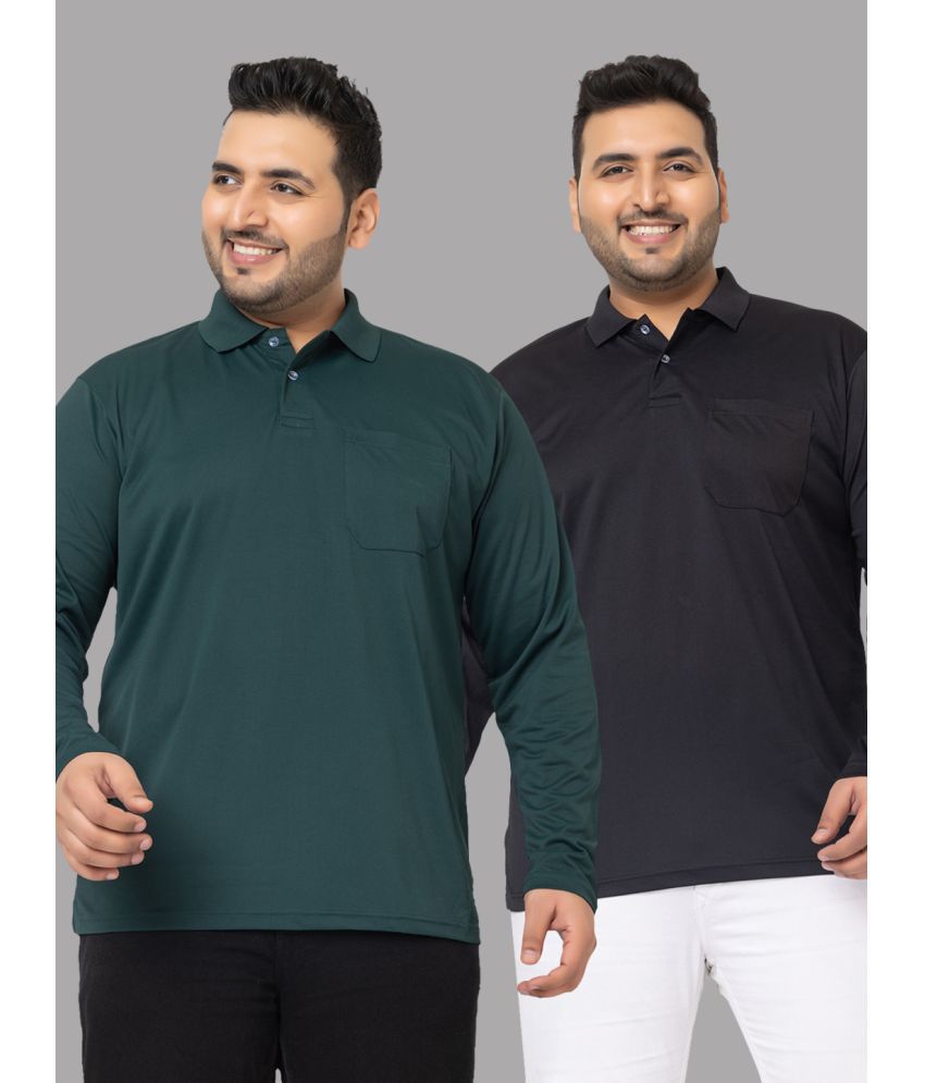     			YHA Cotton Blend Regular Fit Solid Full Sleeves Men's Polo T Shirt - Black ( Pack of 2 )
