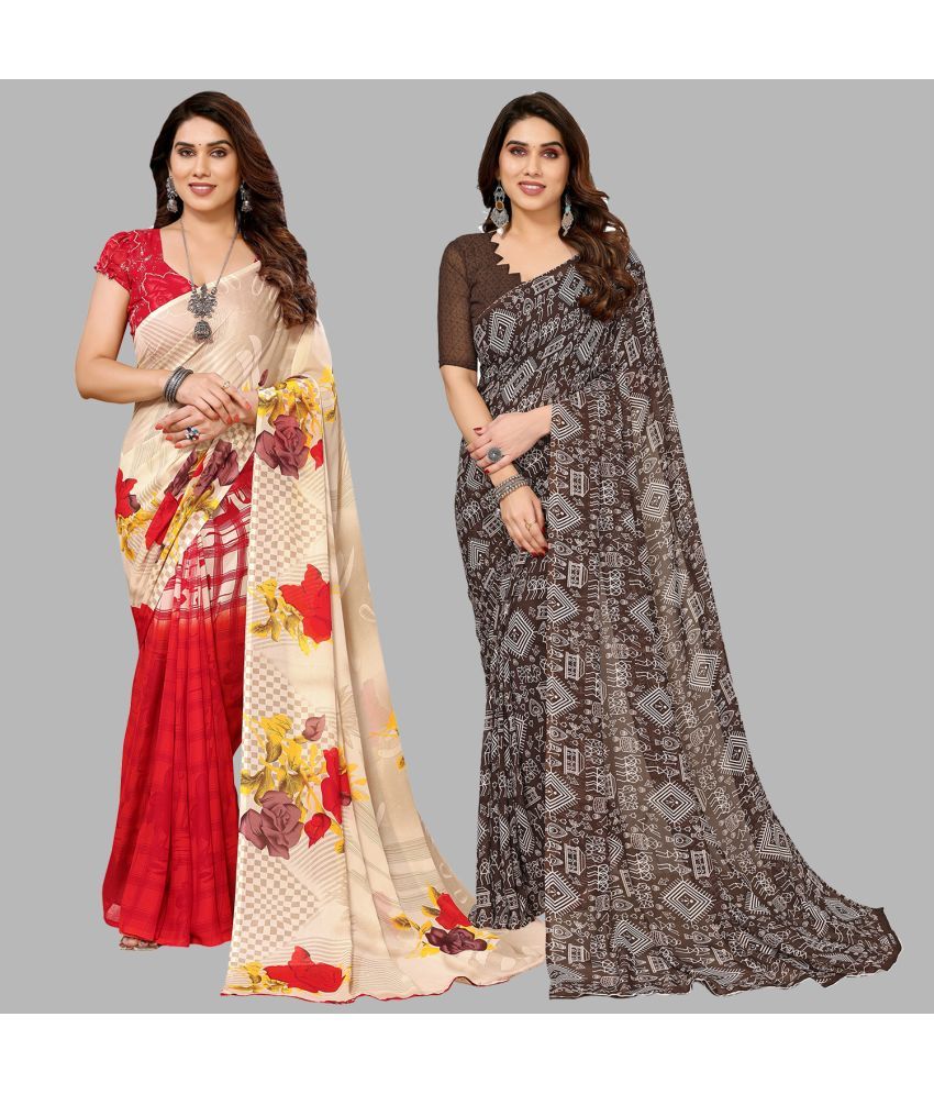     			ANAND SAREES Georgette Printed Saree With Blouse Piece - Multicolor ( Pack of 2 )