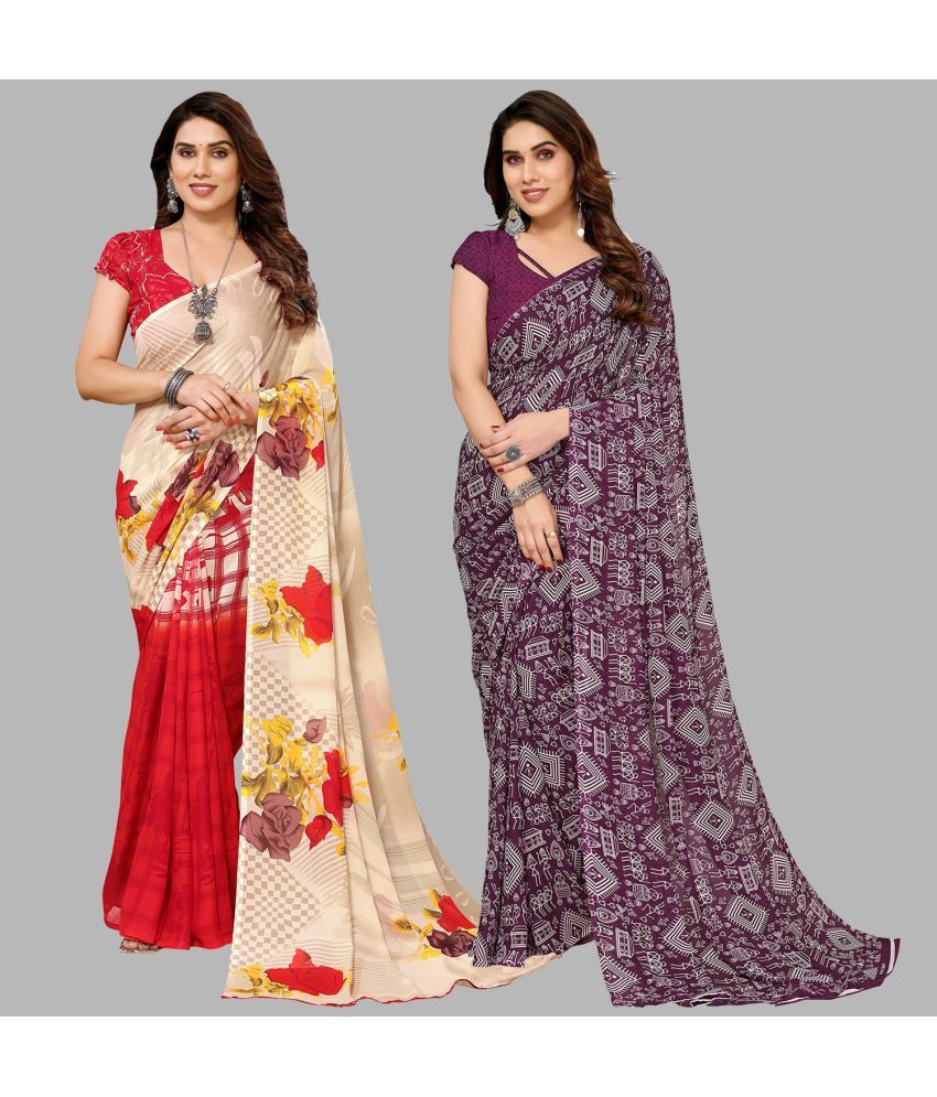     			ANAND SAREES Georgette Printed Saree With Blouse Piece - Multicolor ( Pack of 2 )